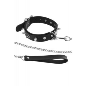 Collar ajustable con anilla,pinchos y correa