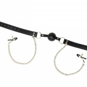 Ball gag with nipple clamps Party gratitude