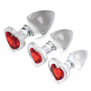 Set 3 plugs cristal con gema corazon rojo