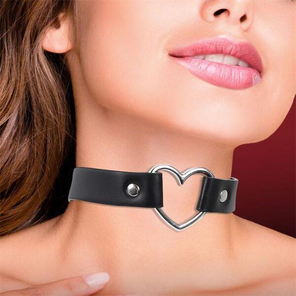 Collar cuero vegano heart ring