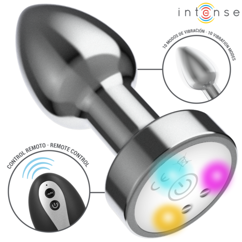 Plug anal metálico con mando y luces LED Intense